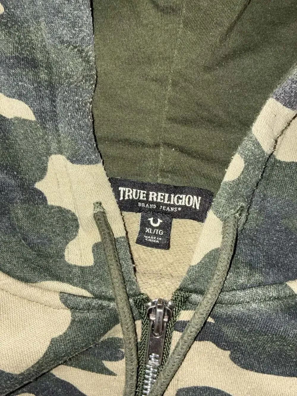 True Religion Men's Camouflage Full Zip Hoodie Sweatshirt Green Camo XL
